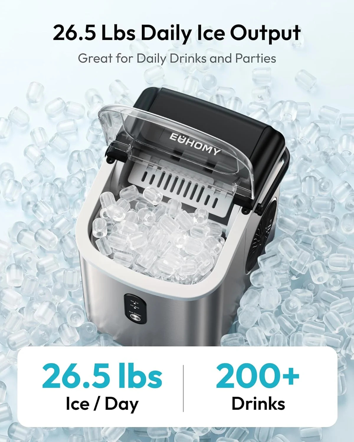 Ice Maker Countertop, Portable Ice Machine with Carry Handle, 26.5lbs Per