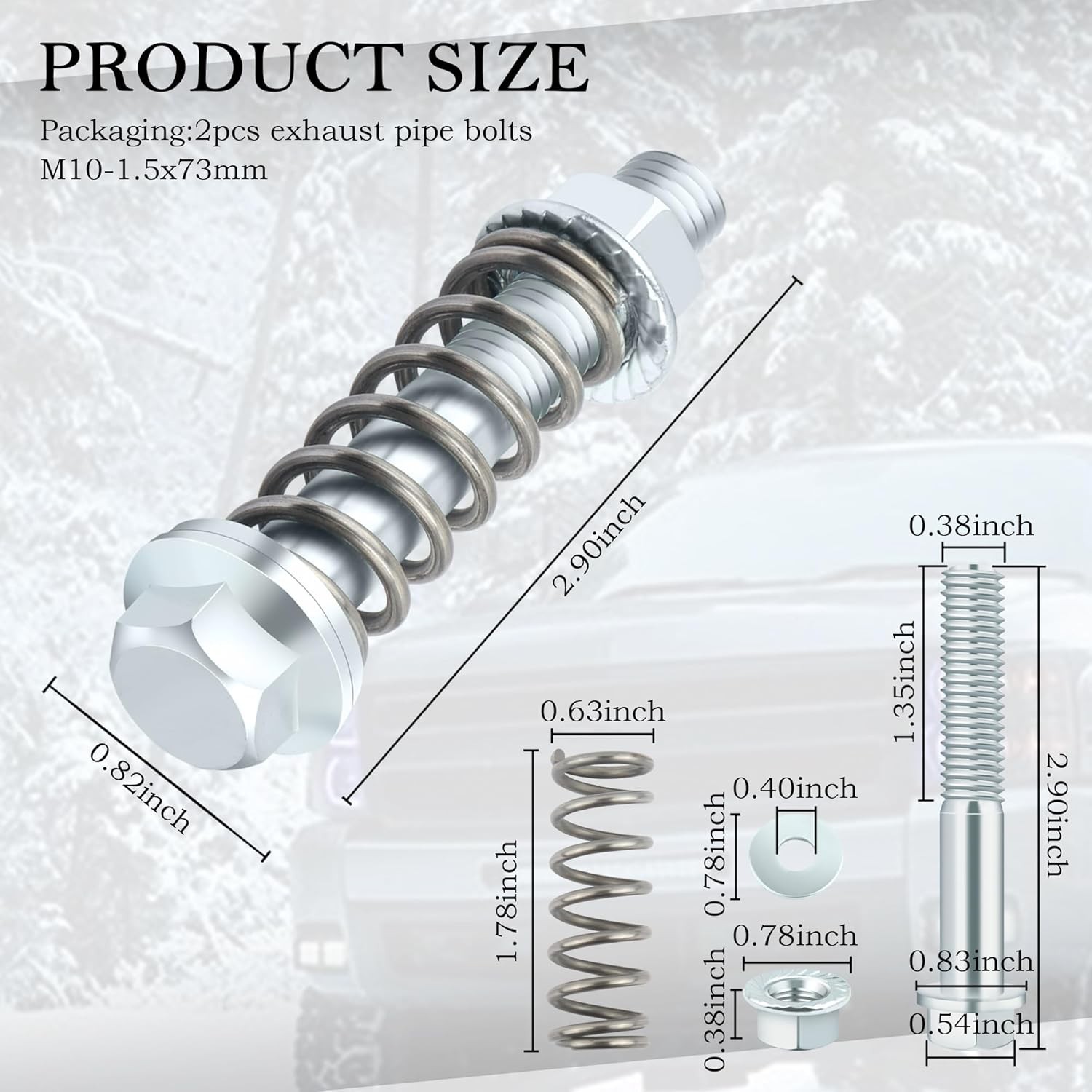2PCS Professional Exhaust Flange Bolt and Nut Kit with Springs, Color: Silver