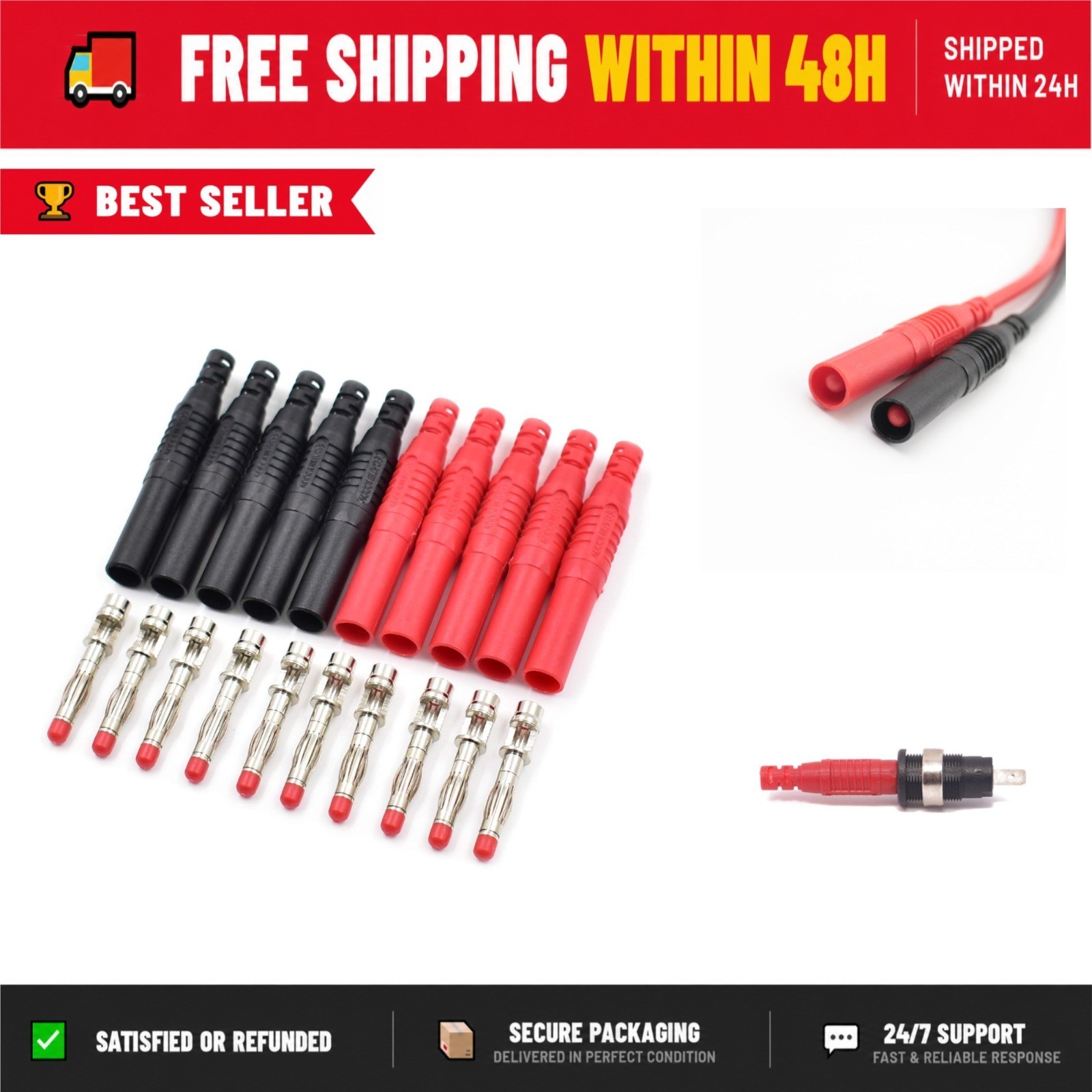 10Pcs Insulated 4mm Banana Plug Connectors for Multimeter Test Leads