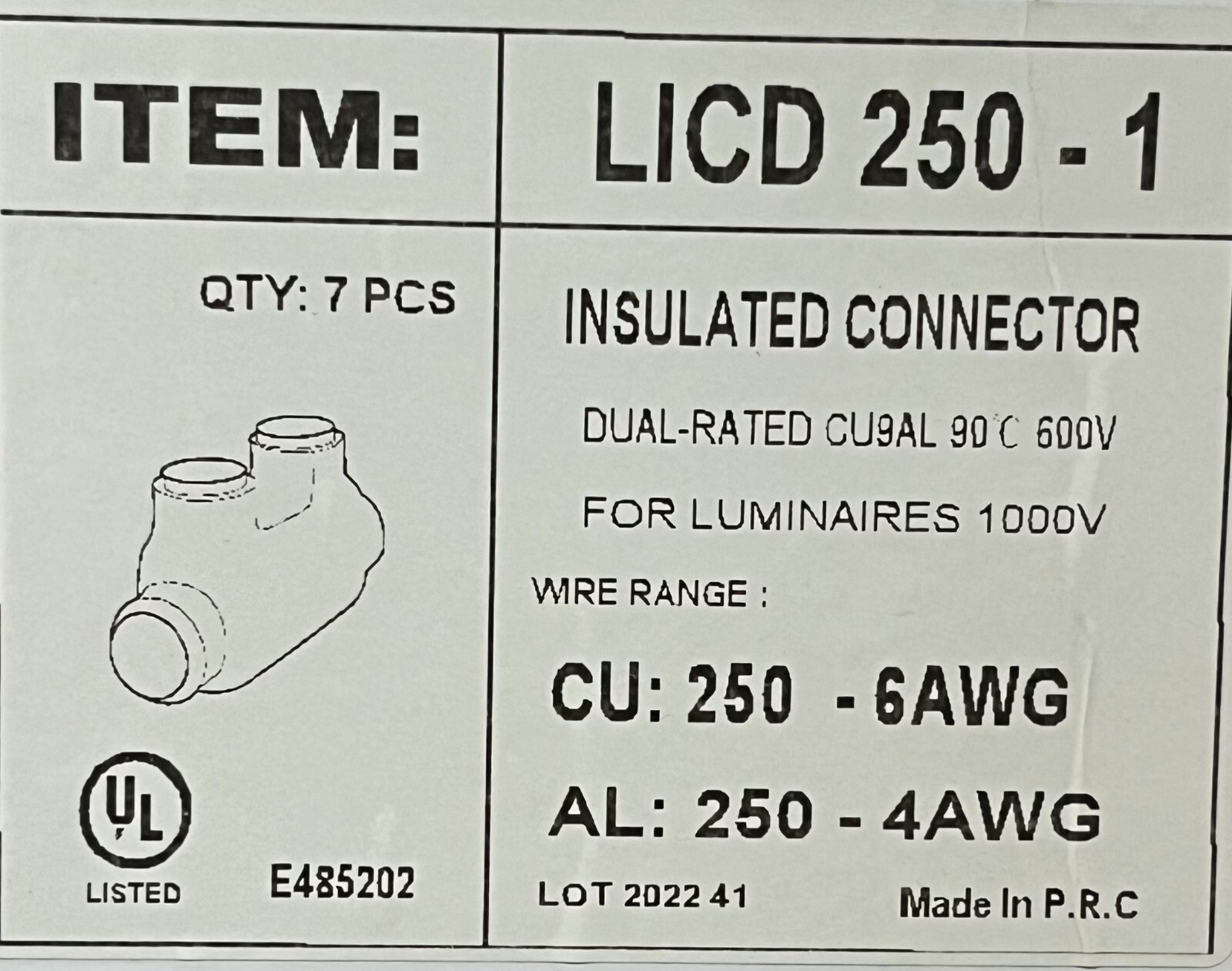Insulated In-Line Multitap (Polaris-type) Connector 2 port 250 6 AWG 7pc