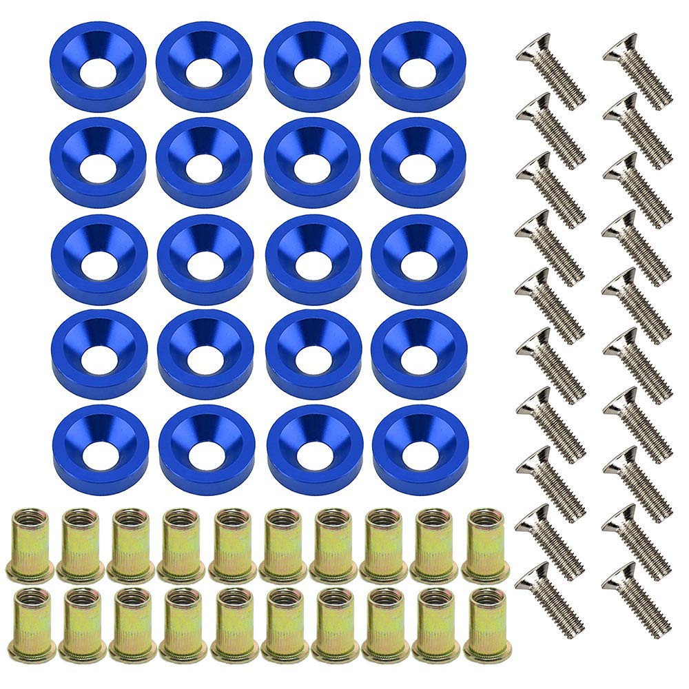 20PC CNC Fender Washer Bolt Rivet Nut Kit M6x20mm Aluminum Anodized Set