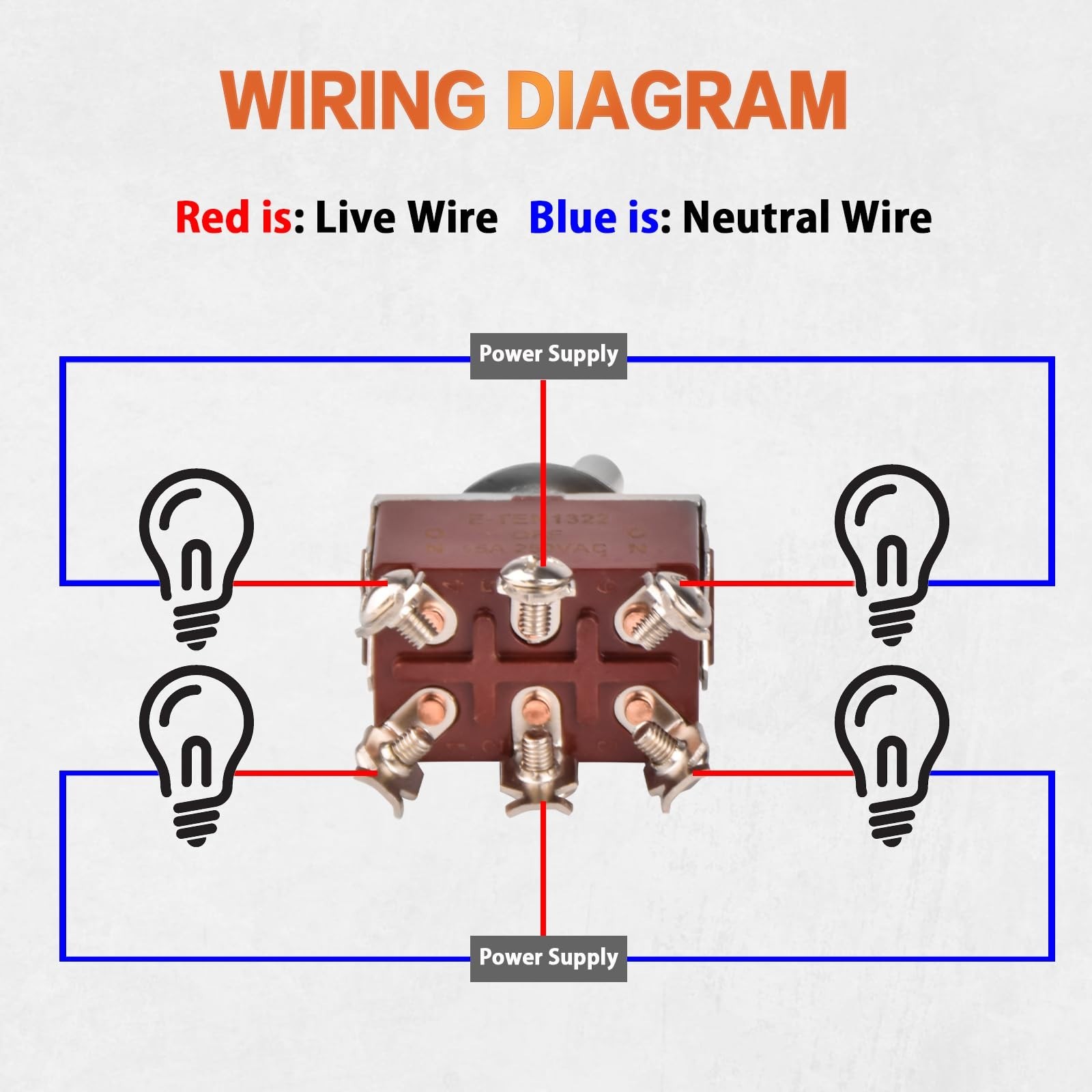 5 Pack Waterproof Toggle Switch 6 Pin ON-OFF-ON 12V DC 30A DPDT for Car Boat Aut
