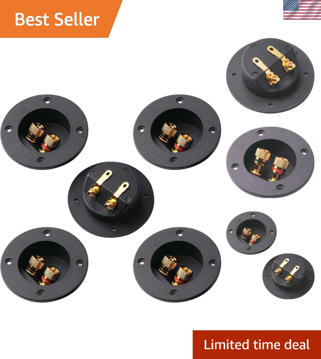 5Pcs 3-Inch Speaker Box Terminal Cup – Black, 1.77 Inches, Copper/Metal/Plastic