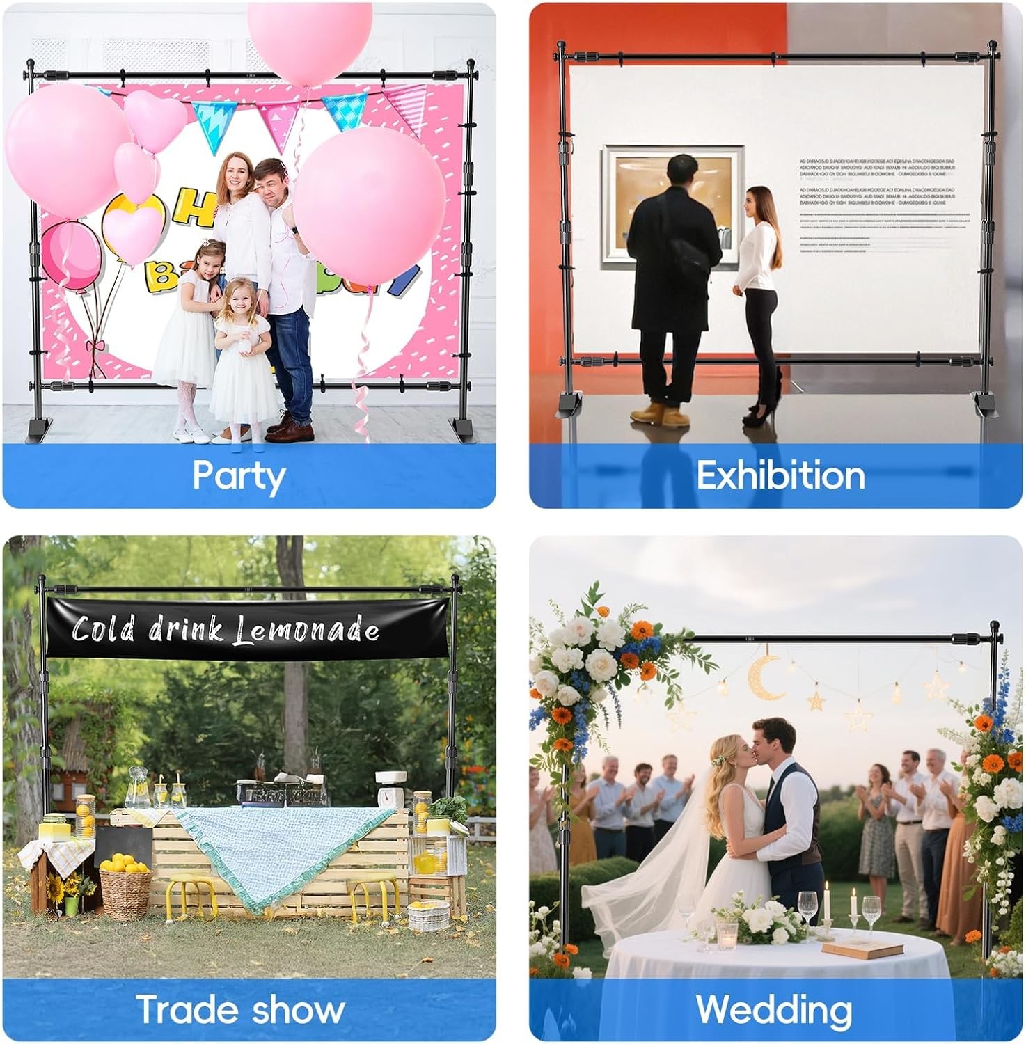Adjustable Photo Backdrop Banner Stand 10x8ft Step and Repeat Background Display