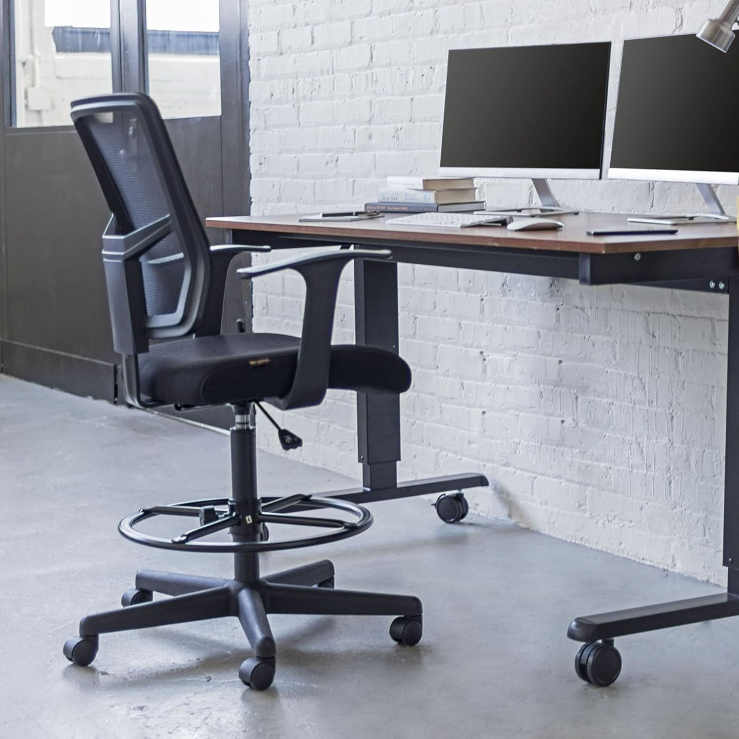 Sit to Stand Drafting Task Stool Chair for Standing Desks with Adjustable Footre