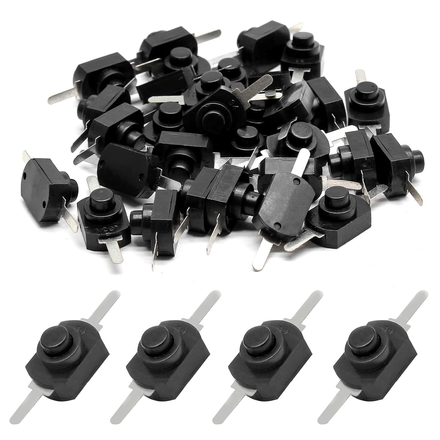 50Pcs Black Latching Mini On/Off Switch Self-Lock Micro Push Button Switch DC 30