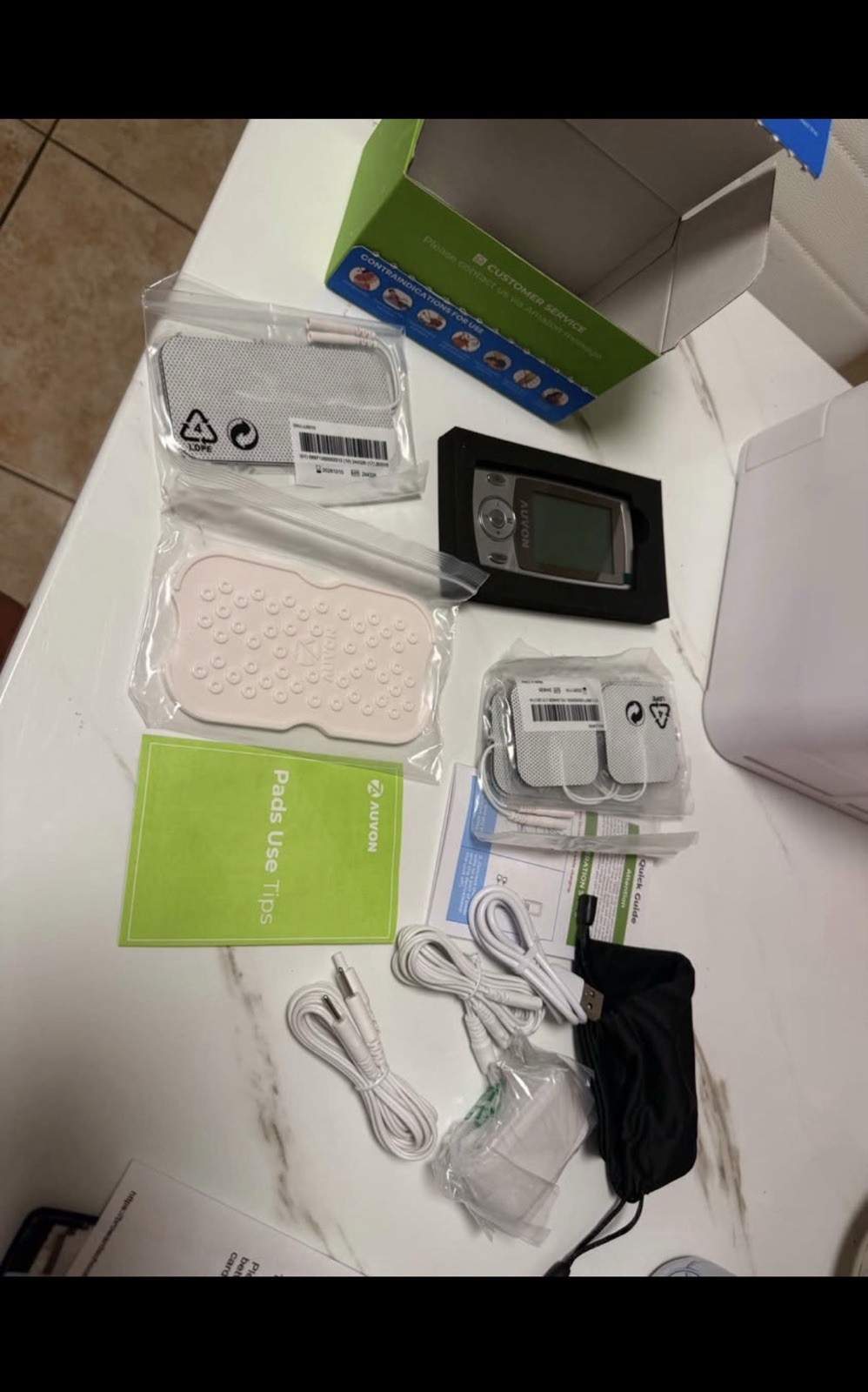 AUVON TENS/EMS Unit 2 Channel Handheld Device with Electrode Pads & Accessories