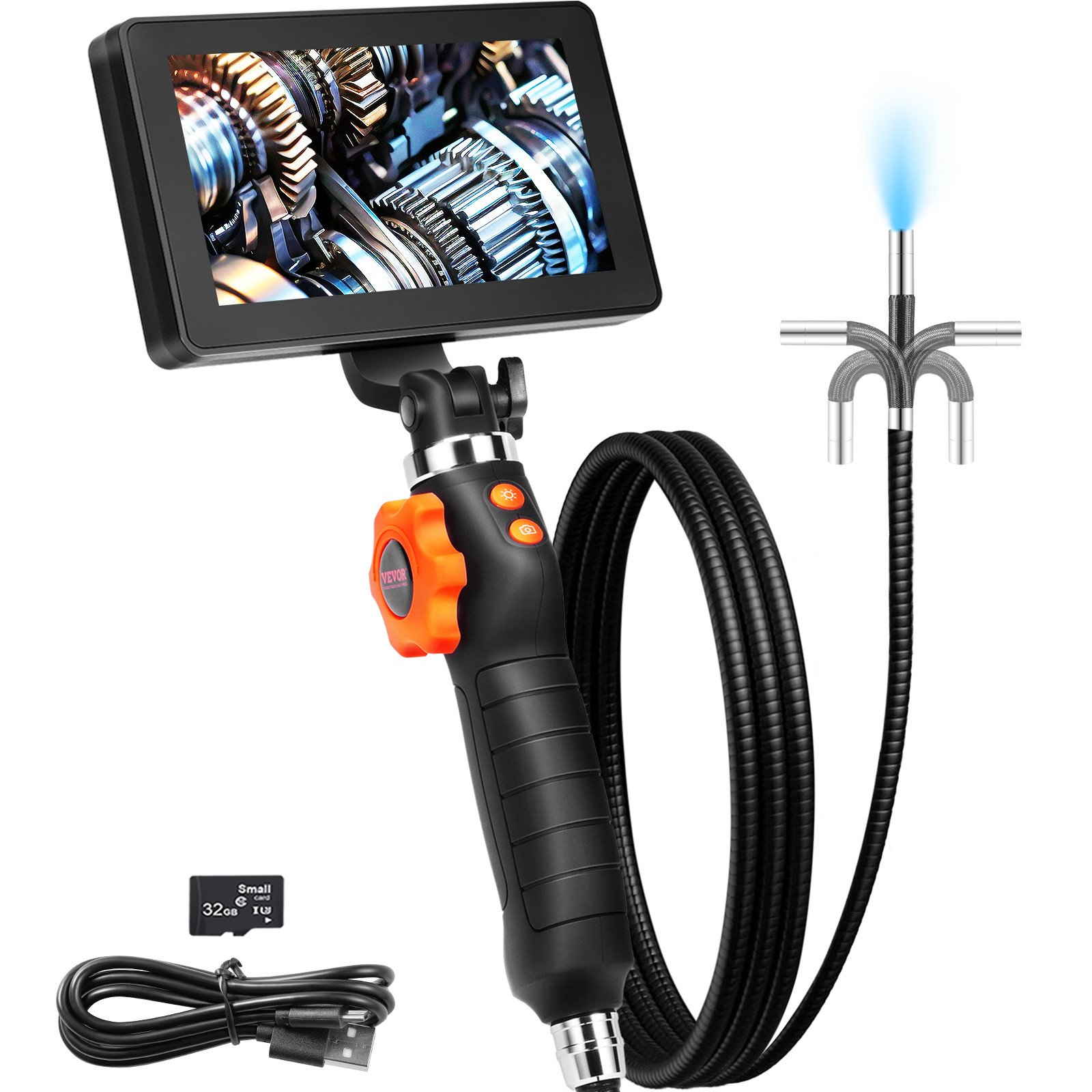 VEVOR Borescope Endoscope Two-Way 180° Articulating 5″ IPS 8X Zoom 6.4mm Lens