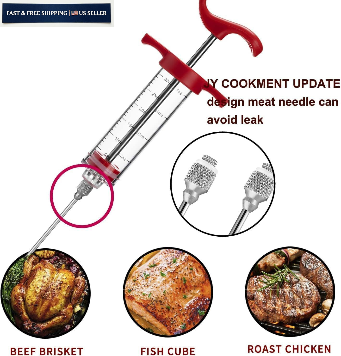 Meat Injector Syringe, 1-oz Plastic Marinade Turkey 1OZ Large, Red