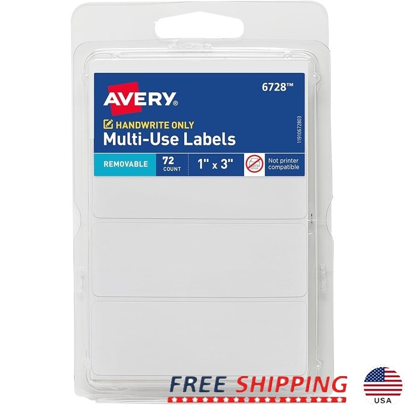Adhesive Removable Blank Labels 1×3 Inch 72 Pack Organization & Shipping New