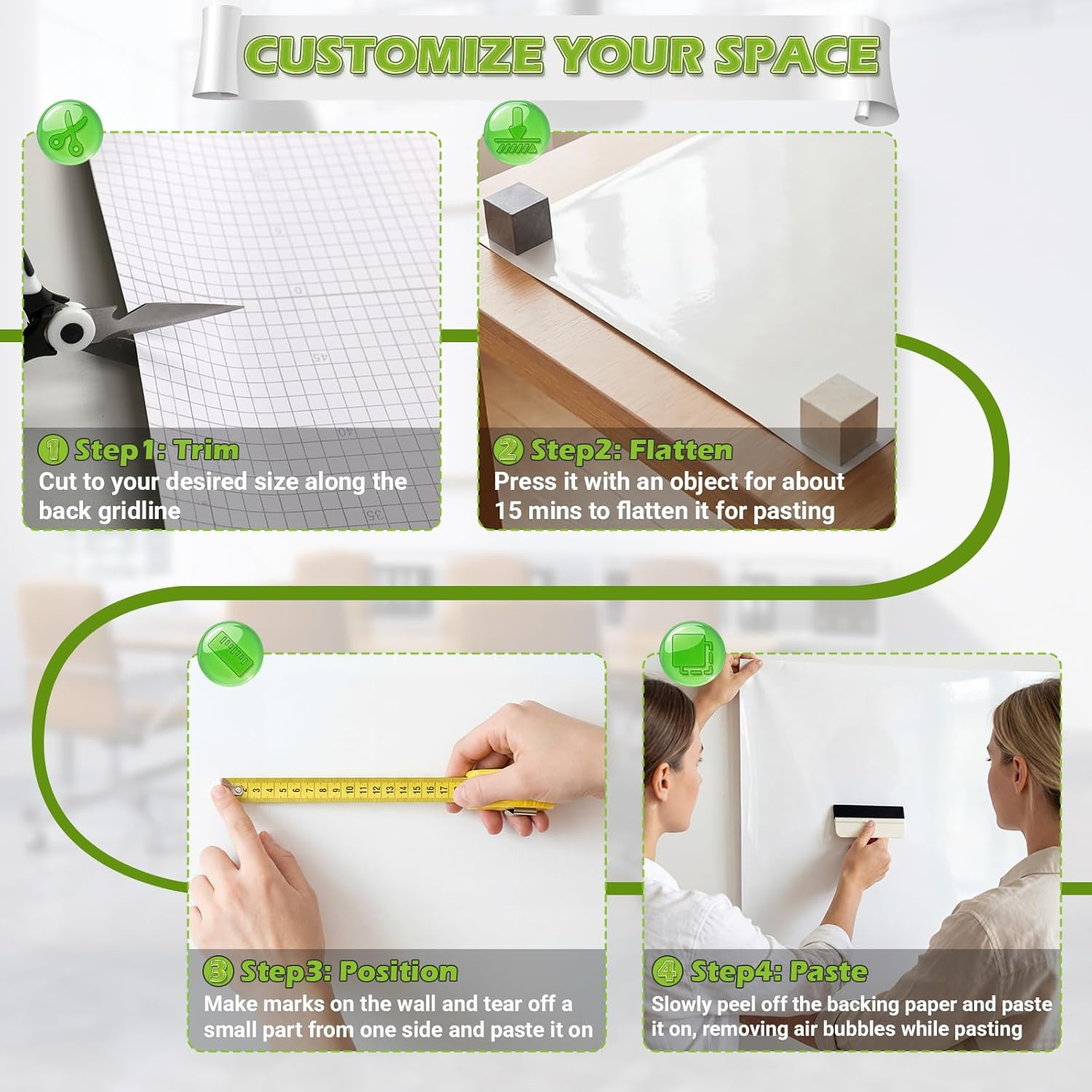 Whiteboard Sticker for Wall, 4X6Ft White Board Paper, Super Sticky Dry Erase Wal