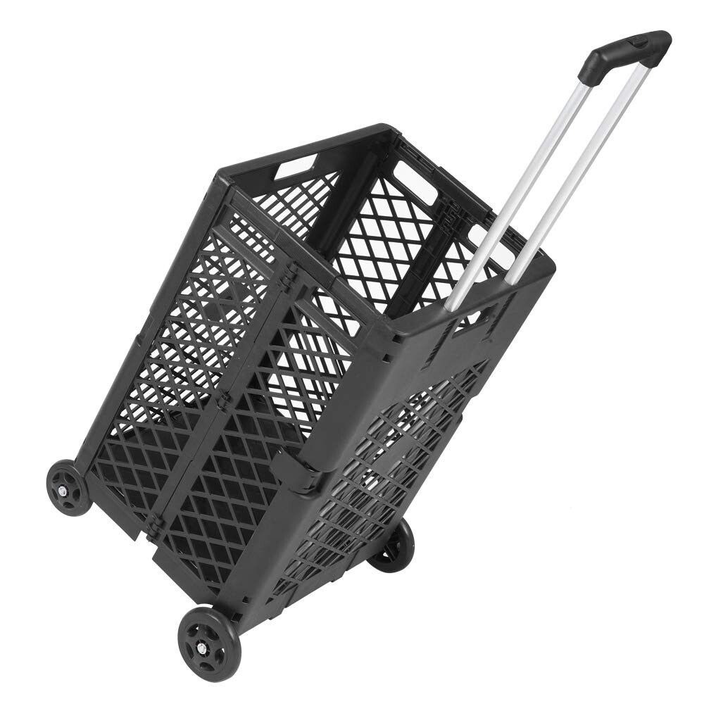 WS8 Mesh Utility Cart Folding Collapsible Hand Crate with Wheels 55 Lbs Capacity