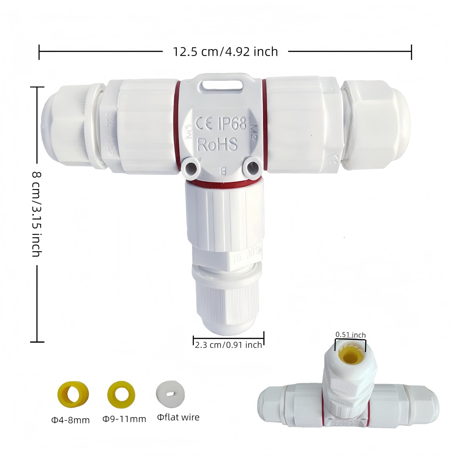 T-Type Waterproof Cable Connectors 3 Way IP68 Rated 450V 24A – for Outdoor LED