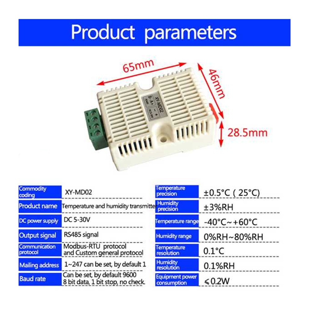 XY-MD02 Temperature Humidity Transmitter Detection Sensor Module Modbus S3385