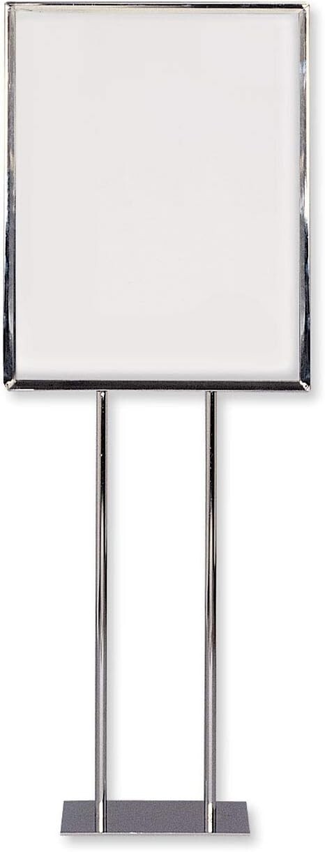 Sign Holder Chrome 22″ W x 28” H Twin Stem Metal Floor Standing