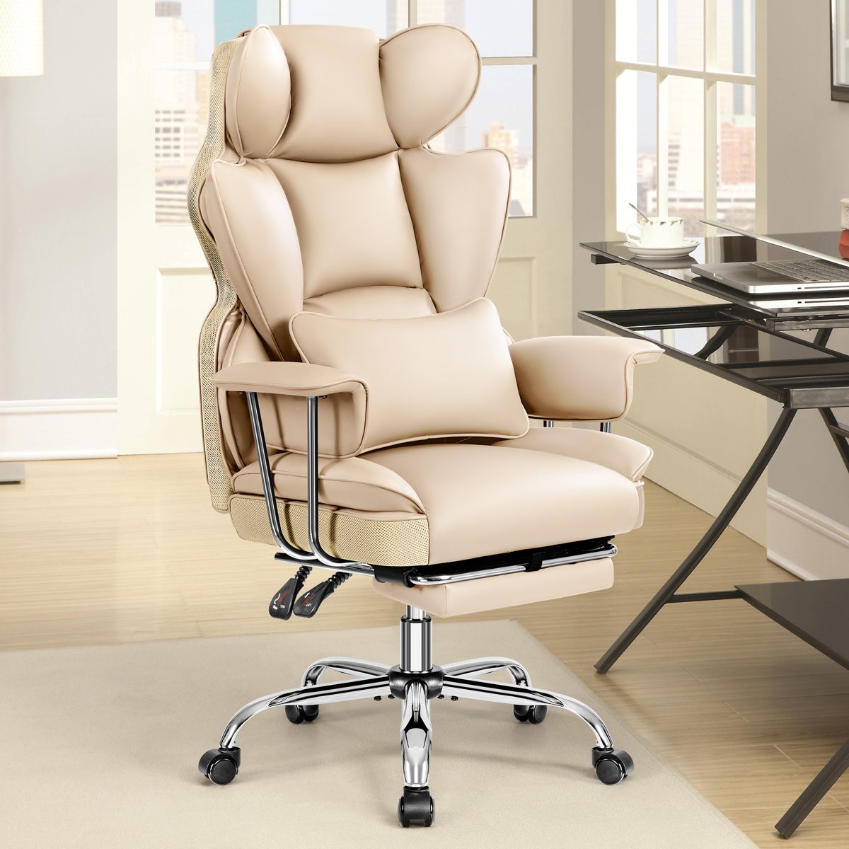 BESTFAIR FAUX LEATHER EXECUTIVE COMPUTER CHAIR – DARK BEIGE