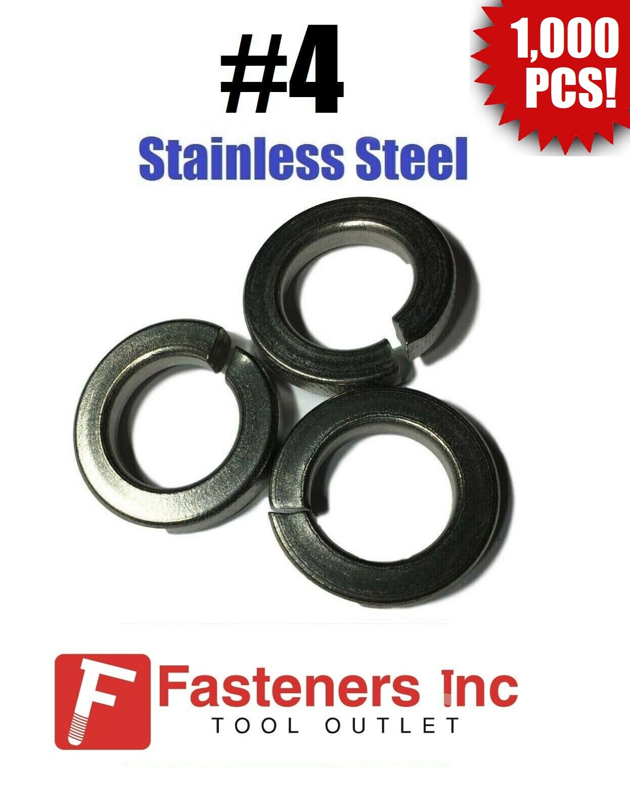 (Qty 1000) #4 Stainless Steel Regular Split Lock Washers Type 18-8