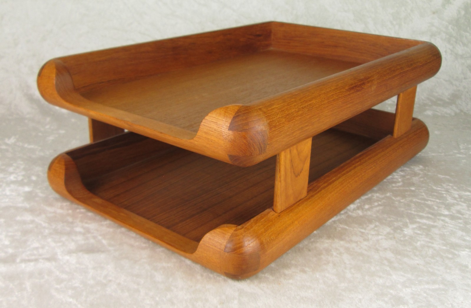 Kalmar Teak Double Letter Desk Tray Danish Modern 10-3/4 inch Wide x 16-1/4 Deep