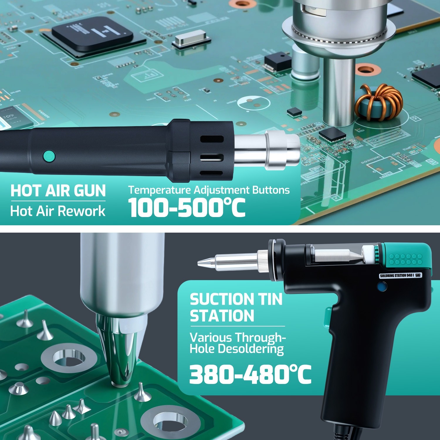 YIHUA 948D-IV 5-in-1 Digital Soldering & Hot Air Desoldering Rework Stations