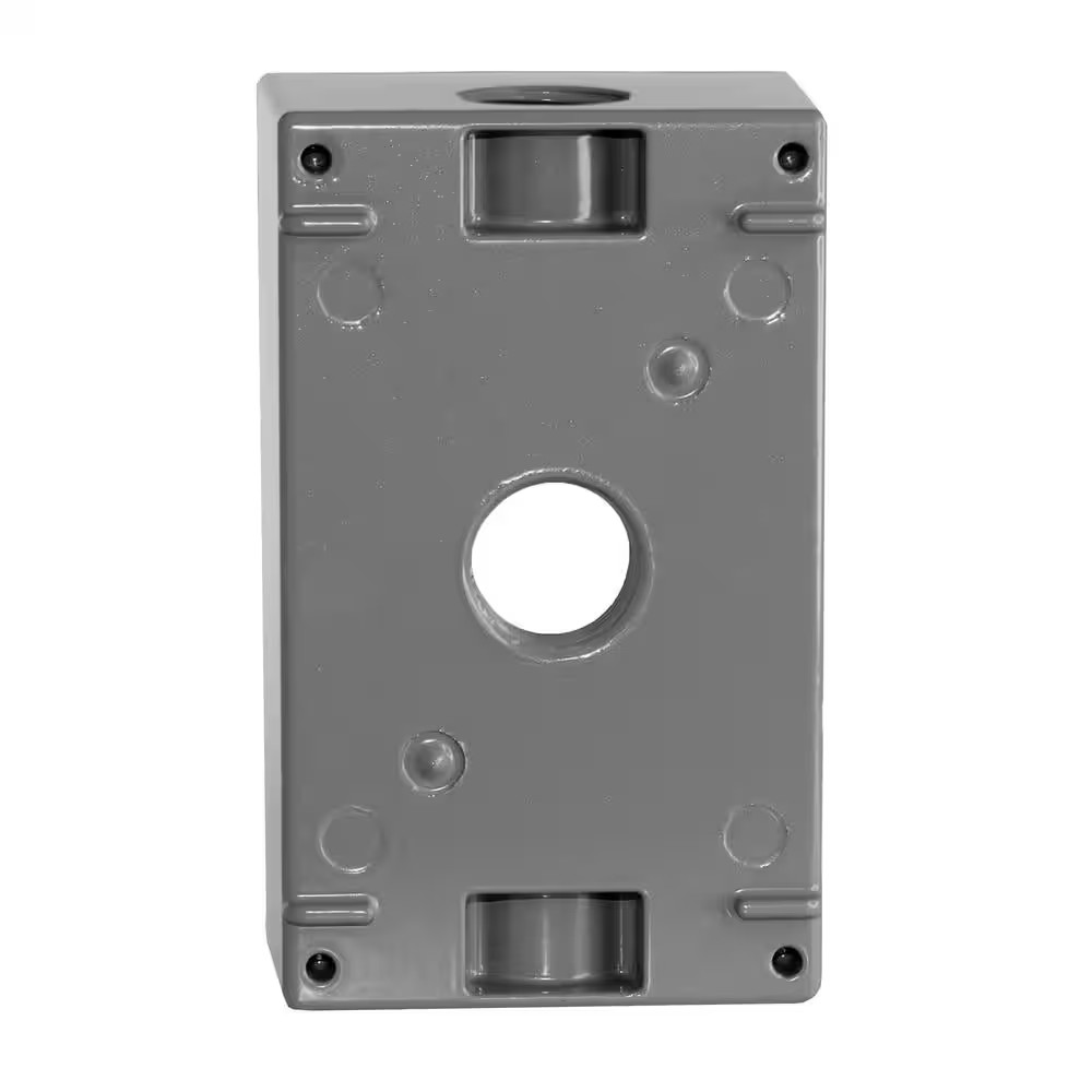 1-Gang Metal Weatherproof Electrical Outlet Box with (3) 1/2 Inch Holes, Gray