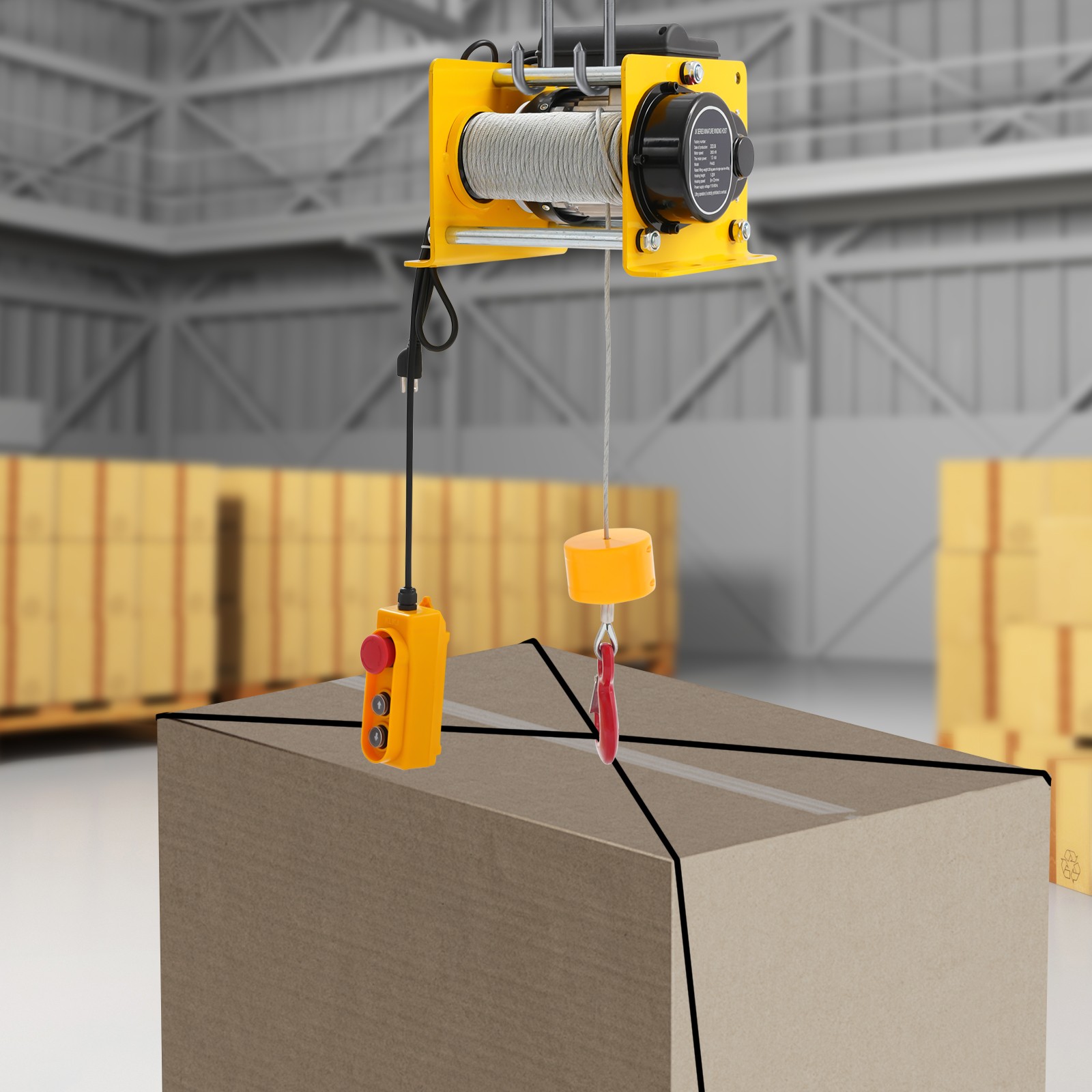 Electric Hoist Winch 881LBS for Lifting or Towing, Wire Rope 30m, Yellow, 1000W