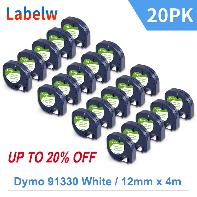 20PK DYMO LetraTag Tape Refills 91330 12mm White Paper Compatible for LT-100H XM