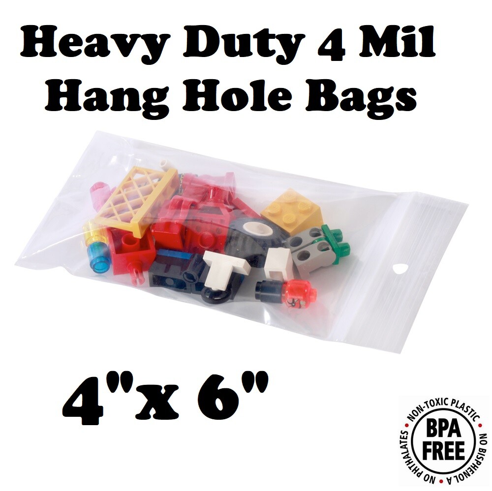 4″ x 6″ Zip Seal Reclosable 4Mil Plastic Top Lock Bags Hang Hole Jewelry 4 Mil
