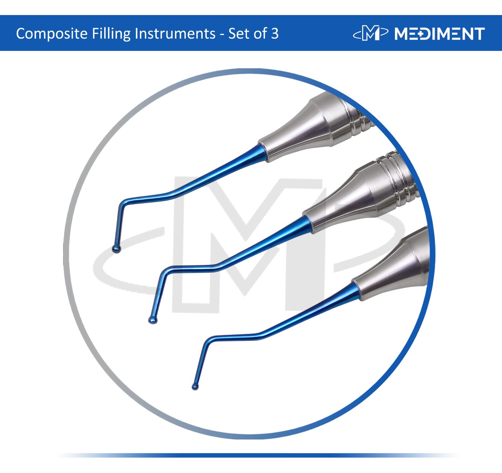3 Pcs Dental Composite Filling Instrument Blue Titanium Coated Restorative Kit