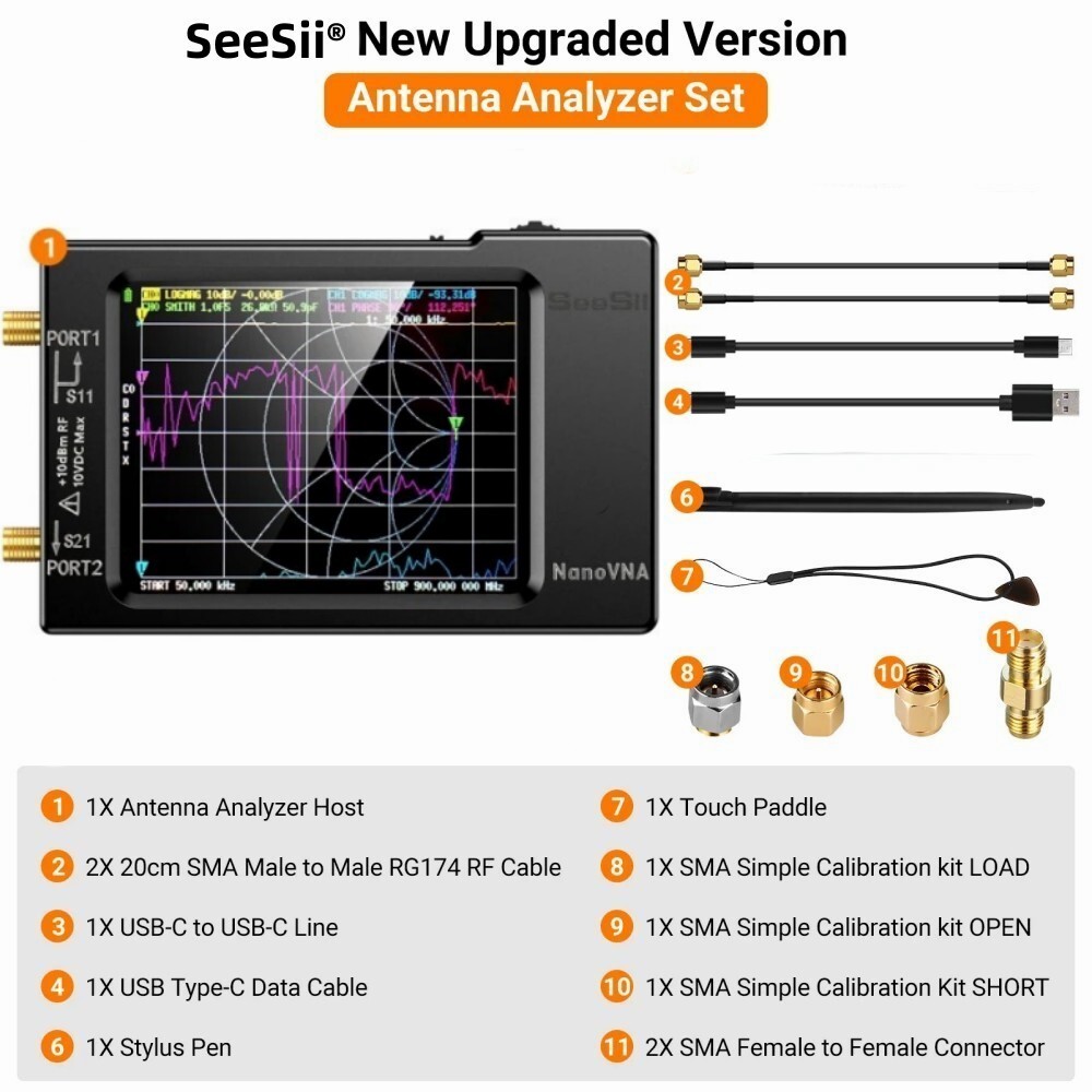 Nano VNA Vector Network Analyzer 50KHz-900MHz Antenna Analyzer 2.8″ Touch Screen