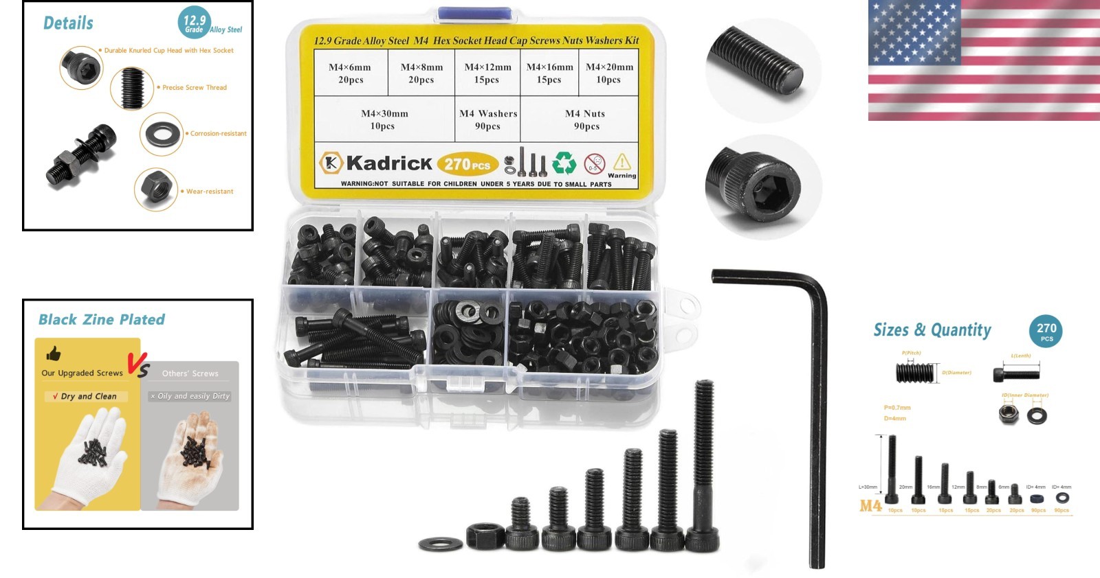 Versatile 270 Pcs M4 Screws with Nuts/Washers – Ideal for All DIY Projects