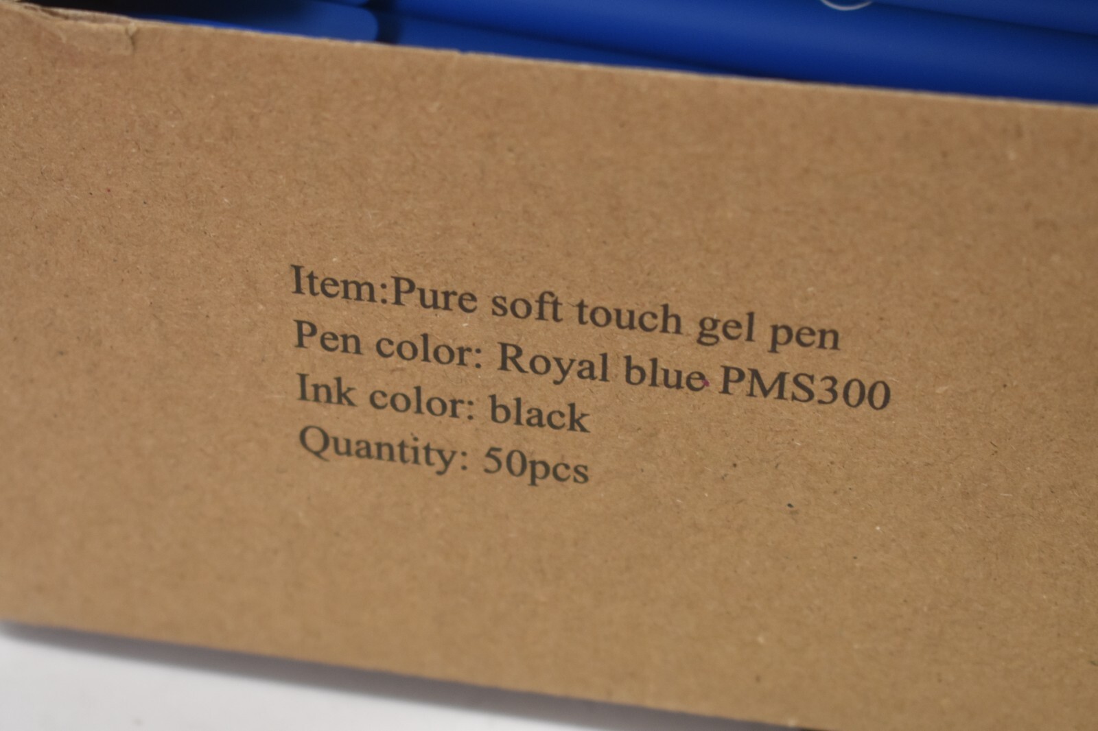 Lot of 50 Pure Soft Touch Gel Pens Black Ink w Royal Blue Handle PMS300 BRANDED