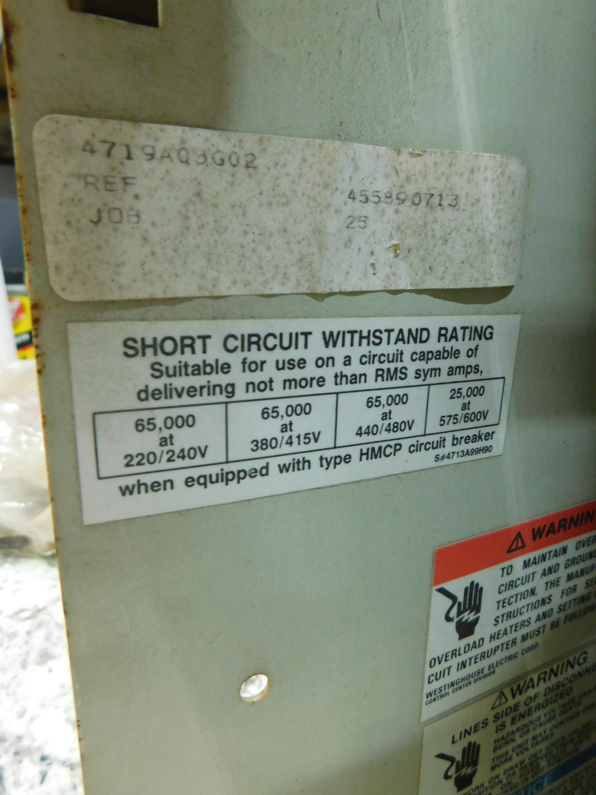 Westinghouse Motor Control Center Unit MCC , 480 Volts, 3 Phase, 100 Amps, 50 HP