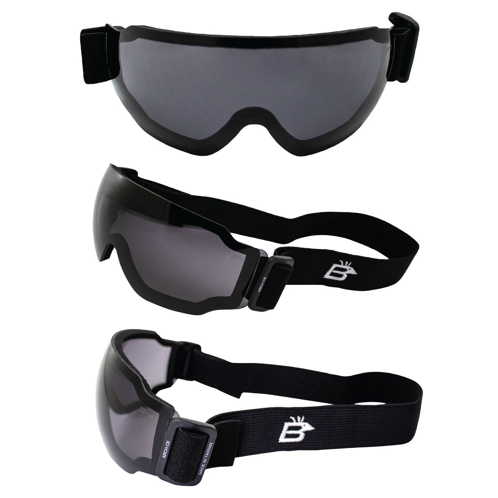 Birdz Eyewear Arch Sky Diving Goggles 3 Pair Clear Smoke and Blue Mirror Lenses