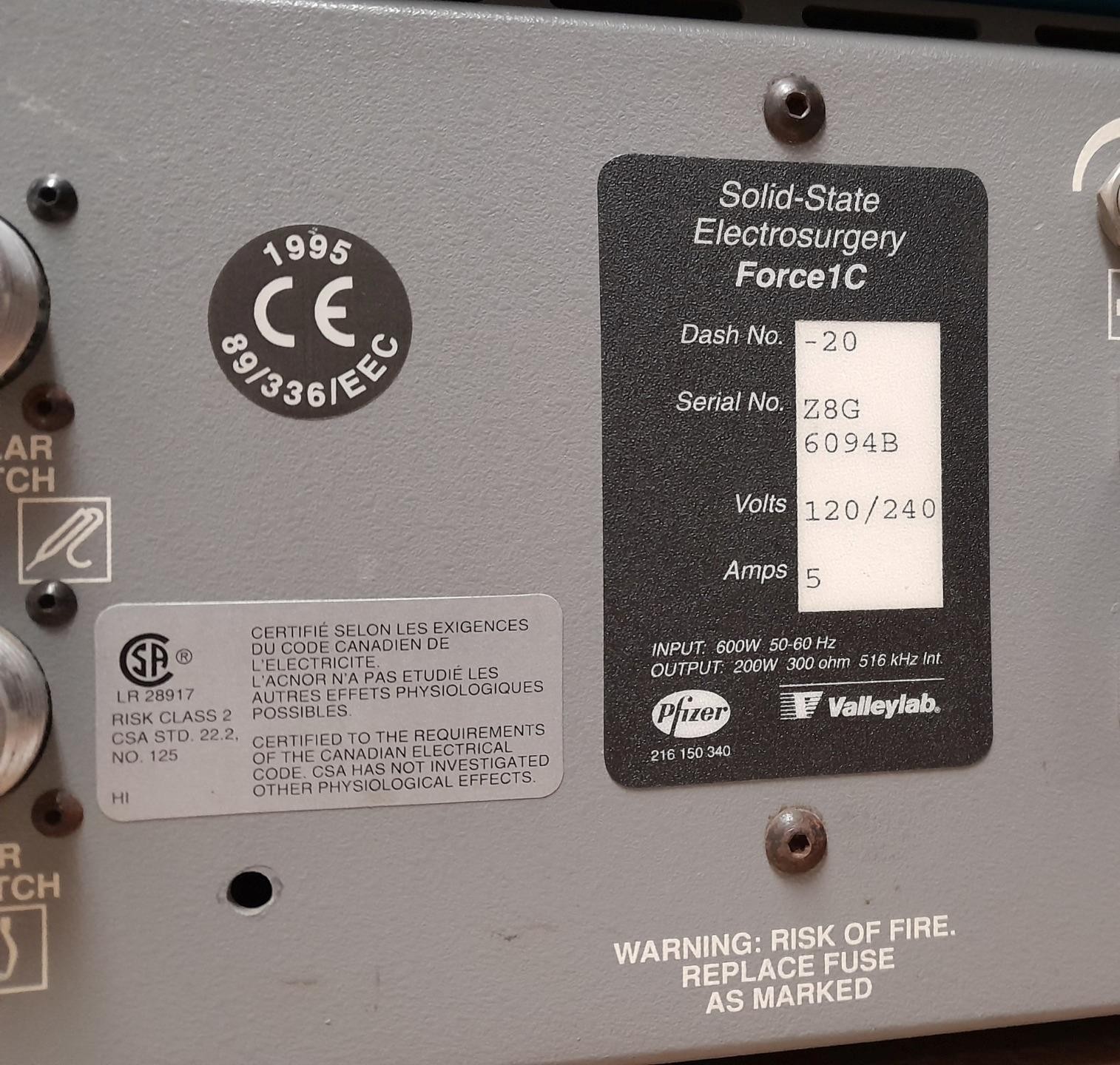 VALLEYLAB FORCE 1C SOLID STATE GENERATOR UNIT 216 150 340 ! S302 F