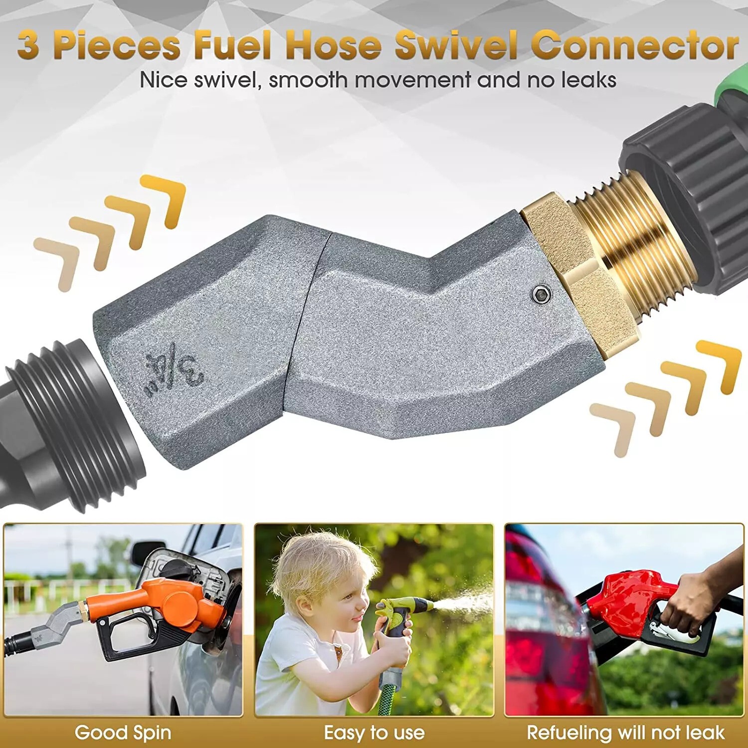 2pcs Car Fuel Swivel 3/4 Inch NPT Fuel Transfer Hose Swivel 360 Rotate Connector