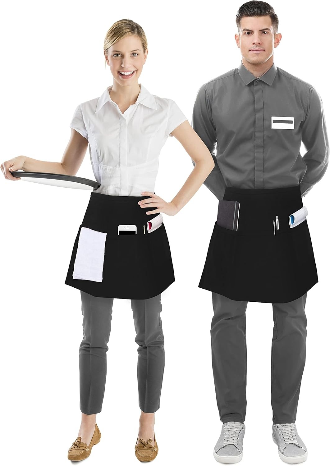 Server Waist Aprons with 3 Pockets Waiter Waitress Short Apron for Men Women