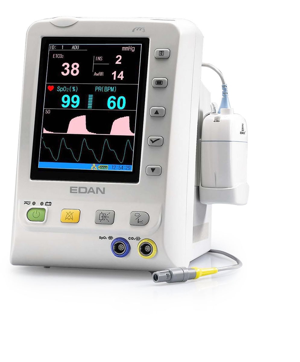 EDAN M3B VITAL SIGNS MONITOR Respironics CAPNOSTAT5 Mainstream ETCO2 & Edan SpO2