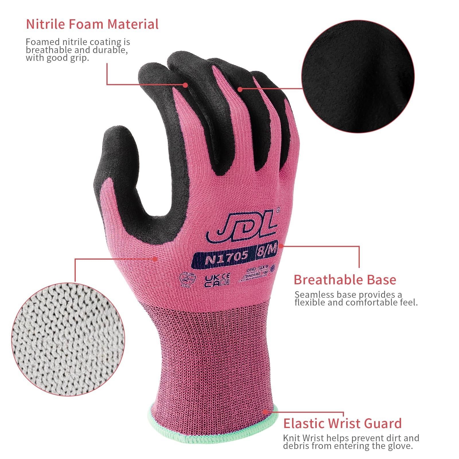 3 Pairs Microfoam Nitrile-Coated Nylon Work Gloves for Women & Men, Touchscre…