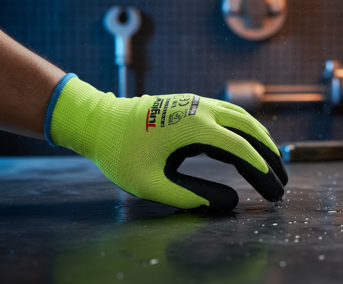 12 Pair Gasoline Lime Safety Gloves Latex Coated Grip Cut Resistant