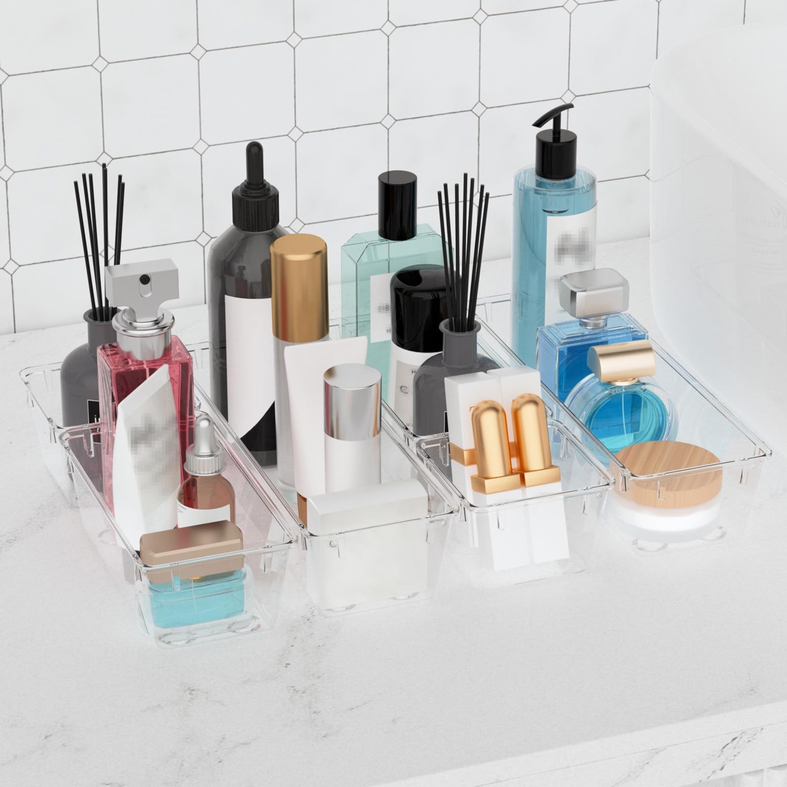 WOWBOX 6 Pack Clear Drawer Organizer Set, Acrylic Drawer Storage Trays, Stora…
