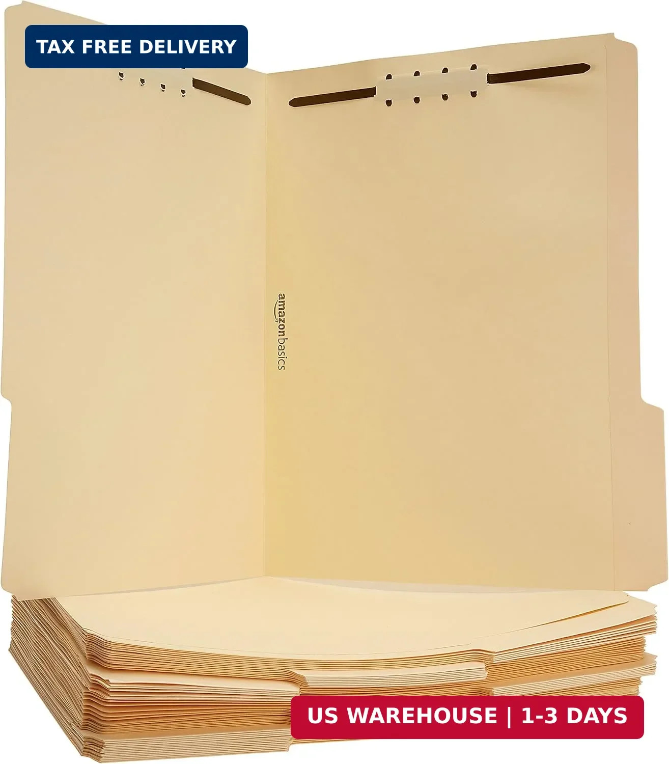 Amazon Basics Manila File Folders with Fasteners, 1/3 Cut Reinforced Tab, Letter