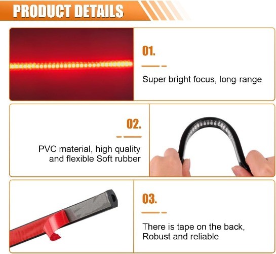 Universal 8″ Flexible Waterproof LED Strip Tail Brake Stop Light Bar for Car, Mo