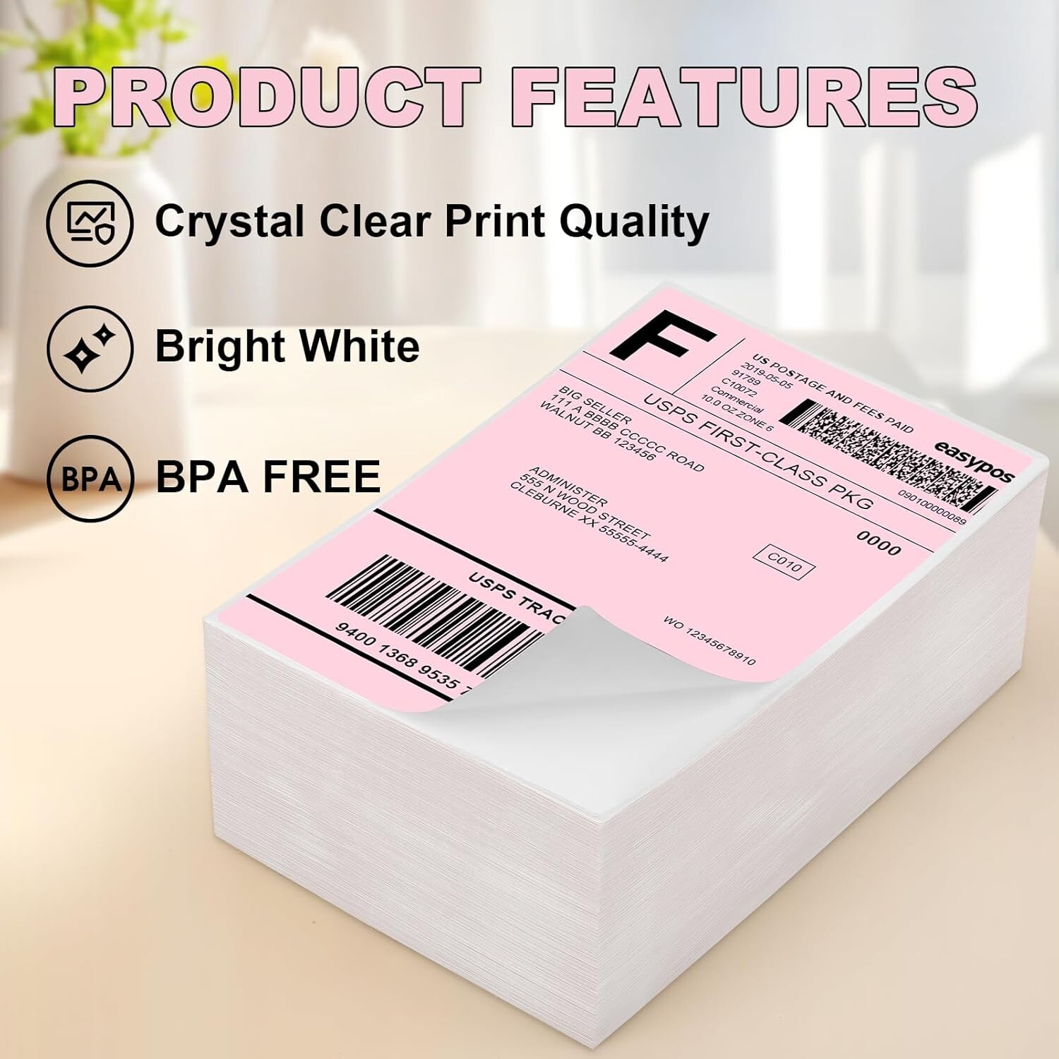 1000 4×6 Fanfold Direct Pink Thermal Labels for Zebra and Rollo Printers