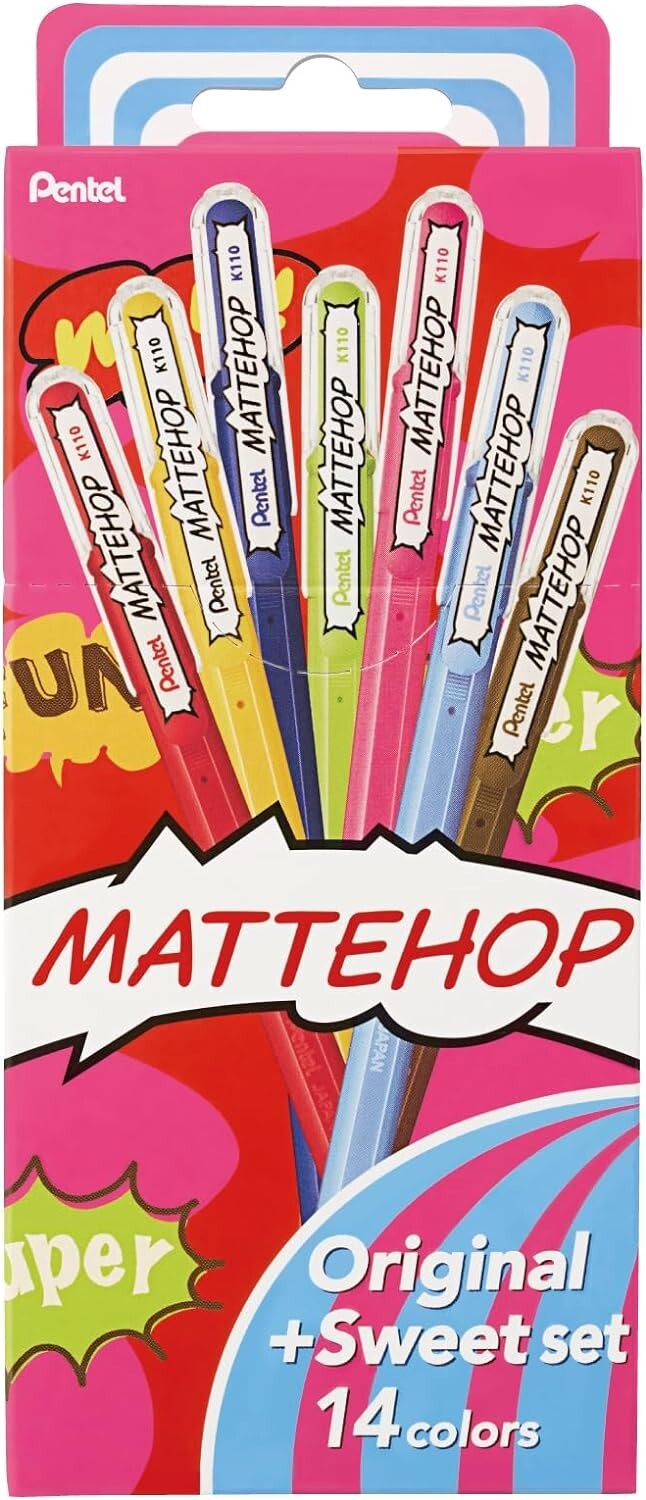 Pentel Matte Hop Original + Sweet Color Gel Pen, 14 Assorted Colors (K110-V14ST)