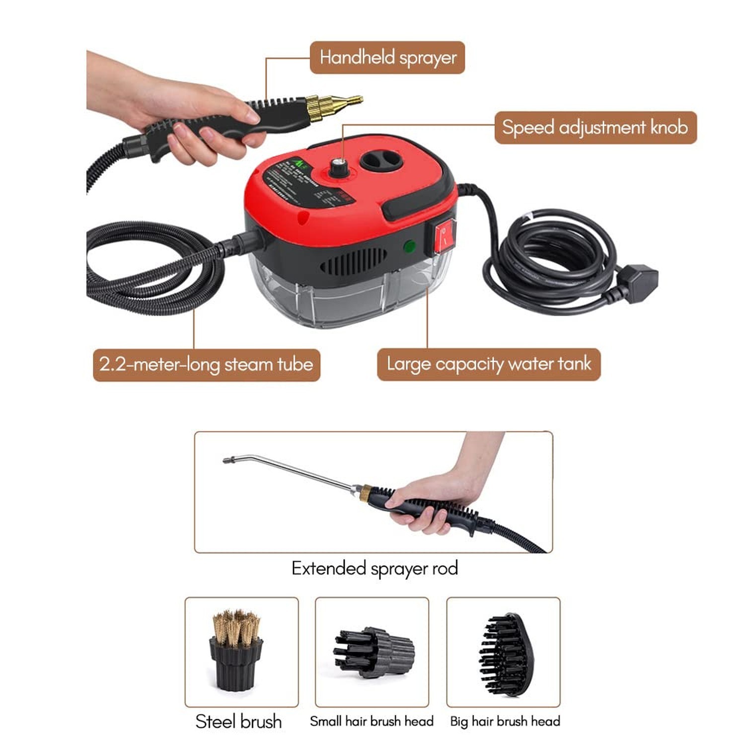 2500W Handheld Steam Cleaner High Temperature Pressurized Steam Cleaning Mach…