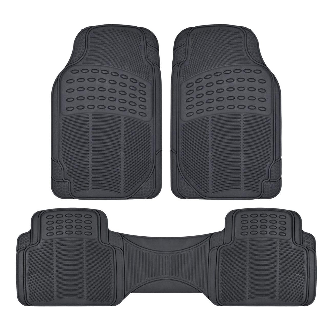 3Pc Black Heavy Duty All Weather Universal Rubber Car Floor Mats Washable MT-783