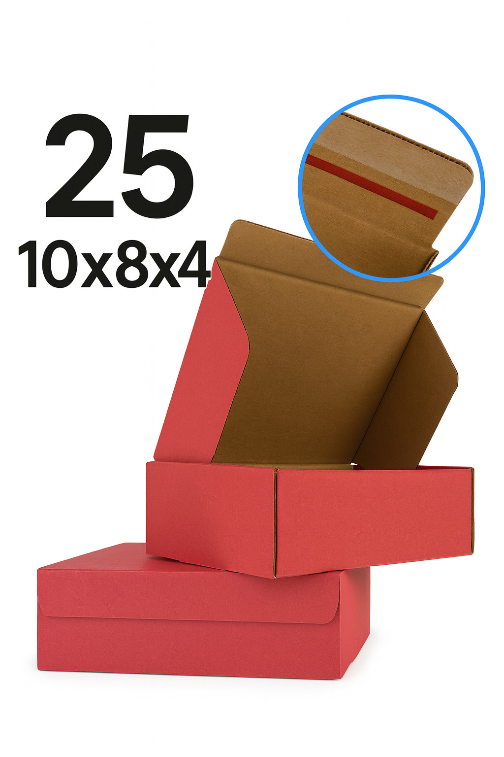 25 Red Shipping Boxes 10x8x4 | Self-Seal Folding Mailers – No Tape Needed