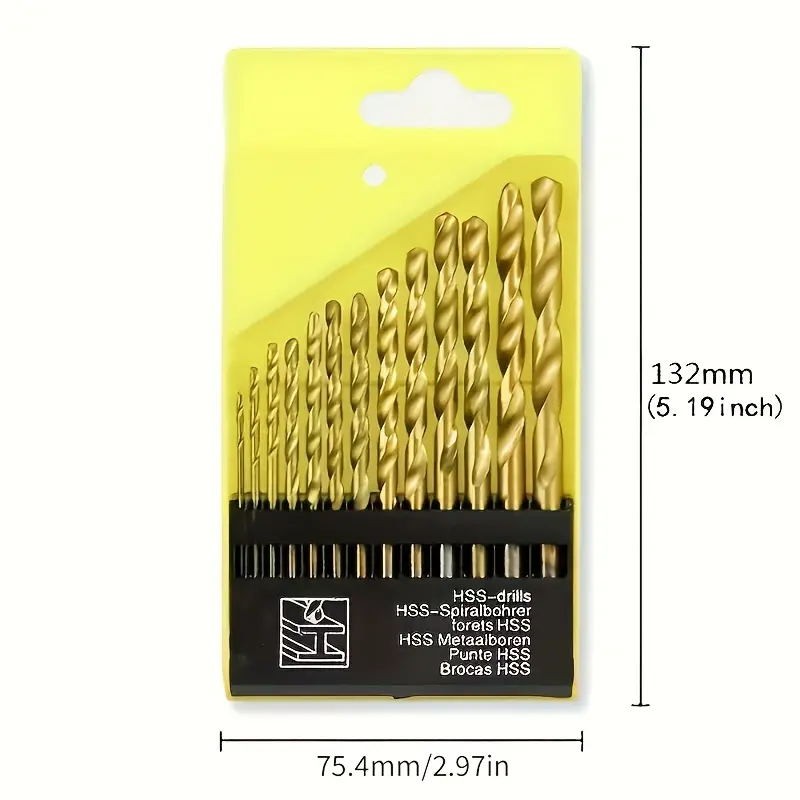 13Pcs HSS Titanium Coated Twist Drill Bit Set 1.5-6.5mm Hex Shank For wood Metal
