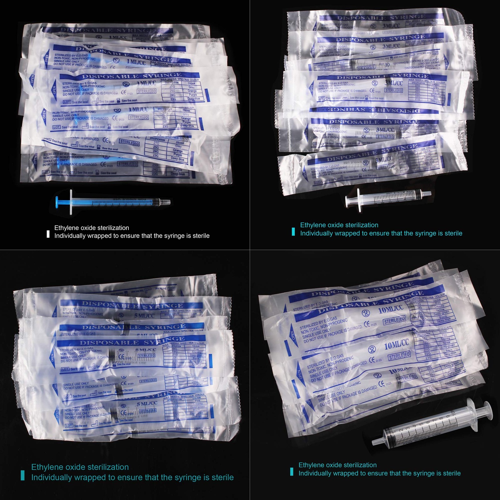20Pack 1ml / 3ml / 5ml / 10ml Syringe Without Sets 1+3+5+10ML, 1+3+5+10ML