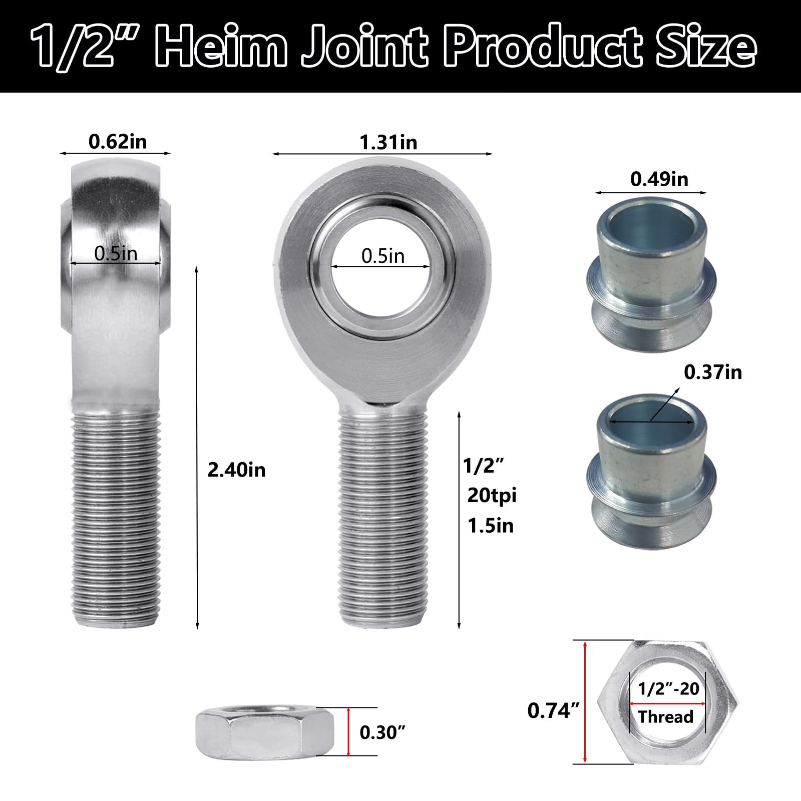 1/2″ Heim Joint Rod End Kit, 0.5 Inch Right and Left Hand Thread Chromoly Pan